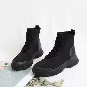 여자 FW 두꺼운굽 양말 스웨터 앵클부츠