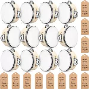 보아오 12 6인치 웨딩 탬버린 세트 나무 손에 쥐는 드럼 메탈 징글과 태그 로프 타악기로 교회 결혼식