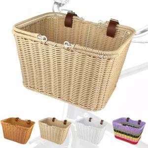 자전거 바구니 전면 대형 자전거용 위커 철골 구조가 있는 손으로 짠 탈부착 가능한 핸들바