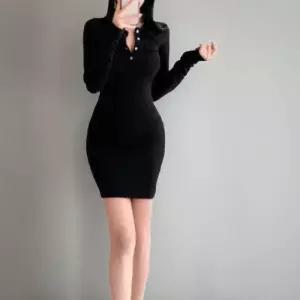 [신상오픈런]여성 미니 원피스 슬림핏 카라넥 골지 디자인 트임 스타일 (42003766)