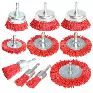 10팩 나일론 필라멘트 연마 와이어 브러시 휠 및 컵 세트 1/4인치 육각 생크 녹슨 부식 페인트 제거용 드릴