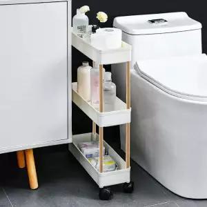 3단 XEX660J0 선반 슬림 폭 14cm 이동형 우드 봉 이동식