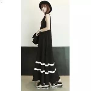 민소매 롱원피스 LED-265배색라인 나시 캐주얼 캐쥬얼 여성 여자