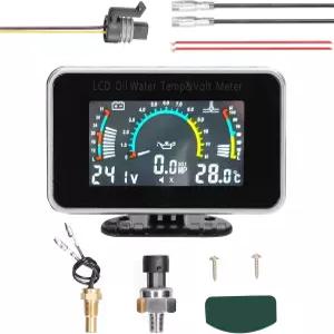 멀티코트 3-in-1 자동차 LCD 미터 디지털 오일 압력 전압 수온 게이지 트럭 SUV RV용 범용 계측기 9-36V