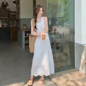 민소매 펀칭 스트링 리본 원피스 LL-D177바캉스룩 휴양지 데일리 맥시 롱원피스 나시