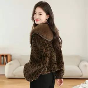 가을 따뜻한 호피 일체형 겉옷 겨울옷 여성패션 숏 가죽 자켓 코트 빅 터틀넥 상의 DL4