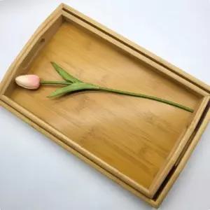 혼밥쟁반 손잡이 우드 트레이 대형카페 나무 원목 직사각 대나무