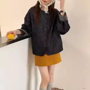 여성용 데님 빈티지 재킷 코트 라운드 싱글 블레이저 MACHI1