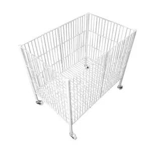 바퀴 트롤리 대형 철제 스틸바구니 매장용 물류 수납랙 사각 화이트 다용도 정리함