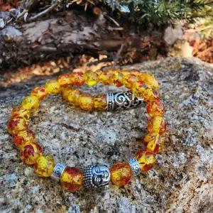 공작석 호박색 불교 팔찌 2개 세트악세사리 소품 커플 행운 염주 패션 선물 굿즈 종교 고급 대업 쳔연석 재