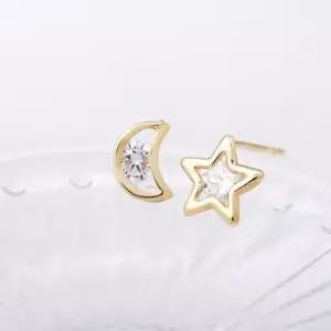 데일리귀걸이 GOLD 별 달 언발란스 일자침 데일리 금 귀걸이 14K