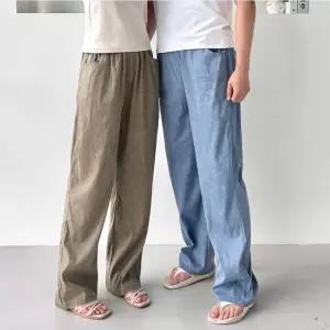 남녀 공용 캐주얼 통 팬츠 에쉬드워시 롱팬츠 긴 바지여자데님 남자일자청 흑청 여름청 와이드 청반 청일자