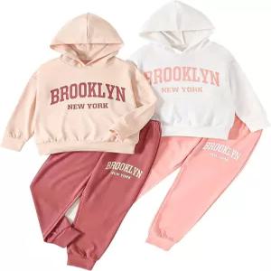 Fdqin 소녀의 운동복 세트 4종 귀여운 후드티와 조거 스웨트 팬츠 옷 3-14년 동안 착용 가능