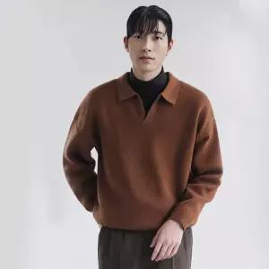 남자니트 와플 오버핏 카라 가을 V넥 스웨터 카라티 하찌 남성 어깨넓어보이는 긴팔 브이