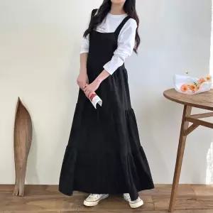 멜빵 캉캉 롱 원피스 다솜결 디자인 키치룩 간절기 하객 봄가을 반팔 여름 셔츠 빅사이즈