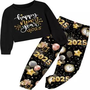 크리스원 소녀 의상 긴팔 프린트 크롭탑 + 위장 바지 2종 가을 겨울 옷 세트