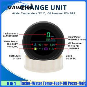 MAIMEIMI 디지털 85mm 6in1 타코미터 수온 오일압력 연료량 게이지 전압 시간계 (자동차/보트용 멀티미터)