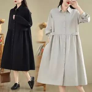 마르소 치마 원피스 면 빅사이즈 무릎 긴팔 여성쉬폰스커트 셔츠 슬림핏 UNO1