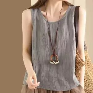 후니오 빈티지 여름 앤티크 셔츠 린넨 모시 민소매티 민소매 여성민소매티 블라우스 셔링 나시 UNO5
