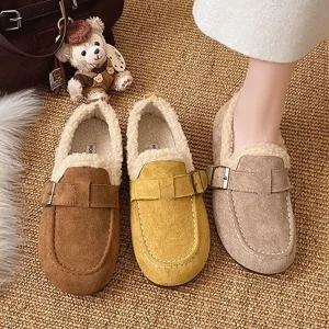 여자 겨울 퍼안감 신발 로퍼 데일리 방한 슈즈여성털단화 보온슬립온 따뜻한 캐주얼 슬립온 부드러운 가벼