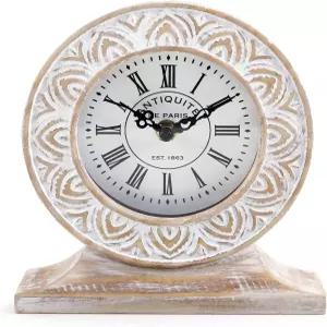 니키 홈 핸드 조각 나무 테이블 시계 선반 책상 상단 배터리 작동 보호 디자인 벽난로 맨틀용 빈티지 데코