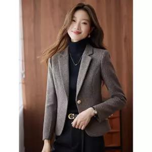 모직 울 겨울 캐주얼 쇼트 상의 여성패션 코트 체크 도톰한 자켓 정장 DL4