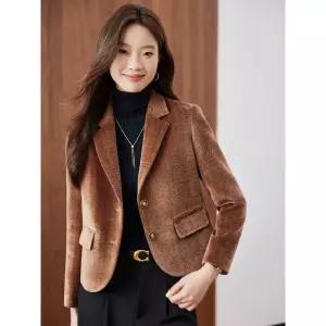 모직 울 캐주얼 동계 재킷 여성패션 상의 쇼트 도톰한 코트 체크 정장 DL4