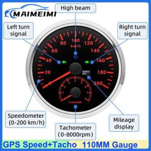 2 IN 1 110mm 게이지 120KMH,200KMH GPS 속도계 게이지 타코미터 0 ~ 8000RPM GPS 안테나 마일리지 자동차 보트 턴 라이트