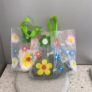 예쁜 옷가게 알록달록 꽃봉투 투명 봉지 50매손잡이쇼핑백 답례품 비닐가방 의류매장 집기 고급