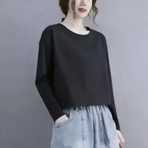 PVNQBTX049 빅 사이즈 봄가을 오버핏 키작녀 세미크롭 무지티셔츠