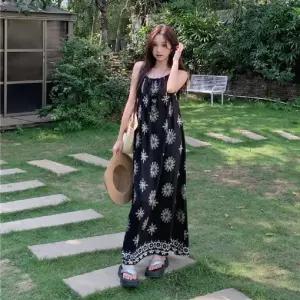 루즈핏 끈나시 에스닉 원피스 LL-D183프린팅 동남아여행룩 지패션 롱원피스 여성 여름