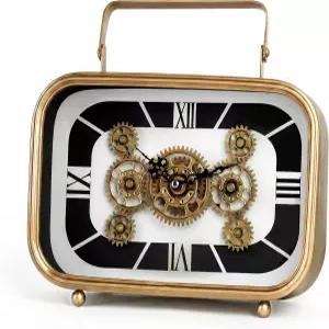 실제 움직이는 기어가 있는 HOMECOLL 빈티지 맨텔 시계 레트로 테이블 거실용 스팀펑크 산업용 기어 장식