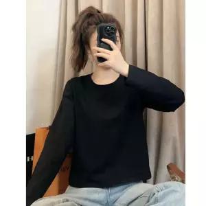 NCXTX032 빅 사이즈 봄가을 긴팔 키작녀 세미크롭 루즈핏 무지티셔츠