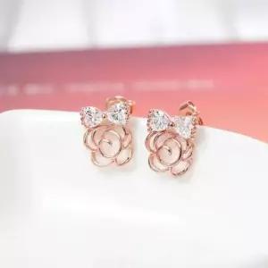 기본귀걸이 골드필드 핀 큐빅 리본 장미 로즈 일자침 귀걸이 14K