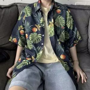여름 하와이안 꽃무늬 야자수 셔츠 DK-0336프린트블라우스 패턴 반팔