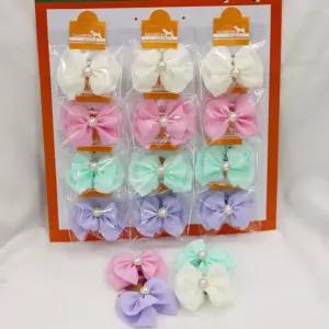 코코아허니 701G 겹리본 진주 빗살핀 1판 12개입애견머리핀 본핀 헤어핀 강아지 악세서리