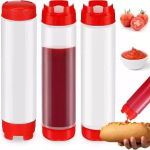 소스용 케첩 사워 크림 셀프 씰링 시럽 디스펜서(레드 화이트)용 플라스틱 스퀴즈 병 16온스 리필 가능한