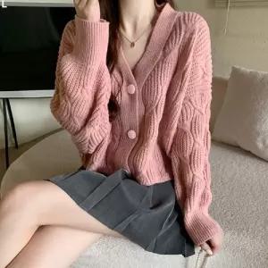 2컬러 여성 꽈배기 가디건 LK-G012니트 루즈핏 브이넥 크롭 데일리
