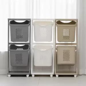 [하우릿]국산 엔드세이브 스윙 2단 트롤리 대용량 빨래바구니 세탁바구니 이동식 빨래통