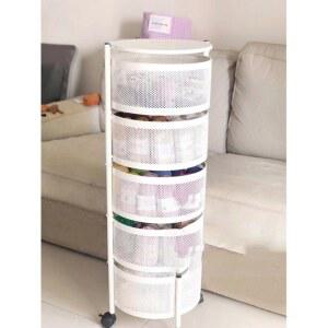 뜨개실 보관함 코바늘 바스켓 공예 원형 흰색