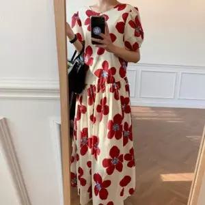 여름원피스 S620701 빅 플라워 여름 데일리 허리 주름 반팔 롱 원피스