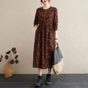 실내복 플라워 스트링 면 롱원피스 여름 긴팔 루즈핏 치마