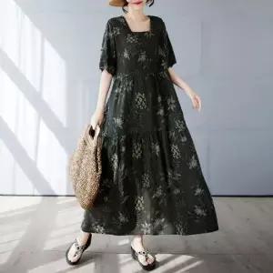 에스닉 린넨 롱원피스 여름 루즈핏 스퀘어넥 원피스