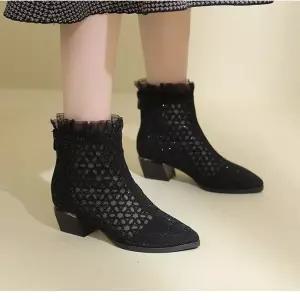 여성용 여름 펀칭 구두 세무 스크럽 미들굽 워커힐 부츠 워커 봄가을 에어힐 원픽3