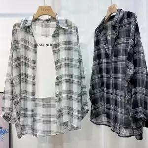 [신상오픈런]체크 시스루셔츠 살안타 여행룩 봄여름 긴팔남방 (30551423)