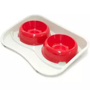 강아지 밥 그릇 2구 식기 물 수반 식판 스탠드 레드용품 반려동 사료 플라스틱 애완 애견 급식기