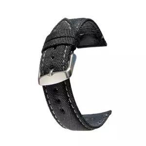 프리미엄 나일론 블랙 클로스 가죽 스티치 시계 스트랩 밴드18mm 20mm 22mm