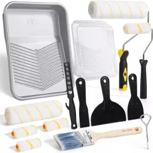 베이츠- 9인치 페인트 롤러 키트 17개 플라스틱 트레이 투명 일회용 라이너 4인치 및 프레임 커버 앵글