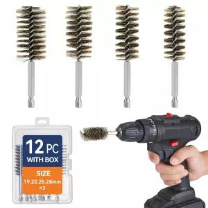 12개 스테인리스 보어 브러시 드릴 세트용 와이어 1/4인치 육각 생크 전동 드릴용 연마 녹 광택 및 튜브