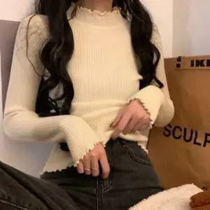 프릴 여성 니트티 골지 상의 여자 긴팔 셔츠의 폴라 반폴라 셔츠 이너